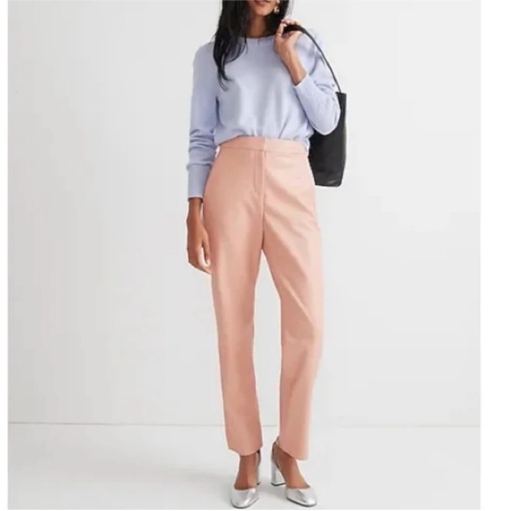 J. Crew Kate Faux Leather High-Waist Straight Leg Pants Blush Pink 8